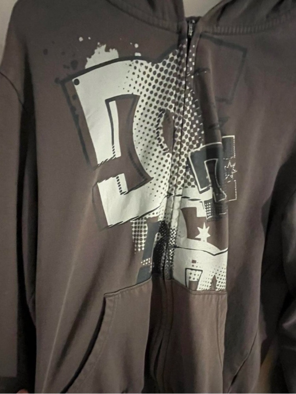 DC Gray Graphic Zip Hoodie with White Accents